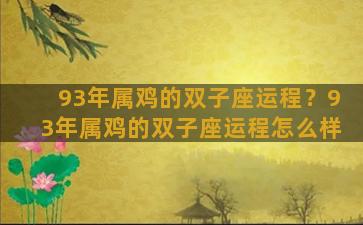 93年属鸡的双子座运程？93年属鸡的双子座运程怎么样