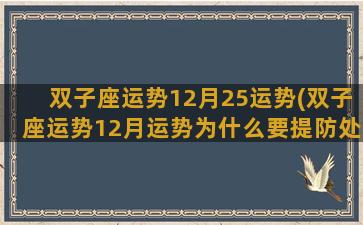 双子座运势12月25运势(双子座运势12月运势为什么要提防处女座)