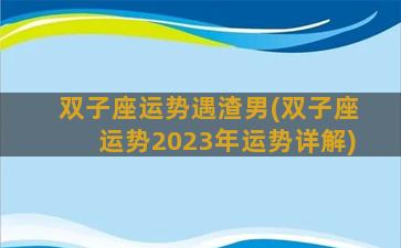 双子座运势遇渣男(双子座运势2023年运势详解)