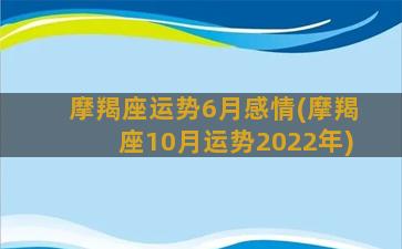 摩羯座运势6月感情(摩羯座10月运势2022年)